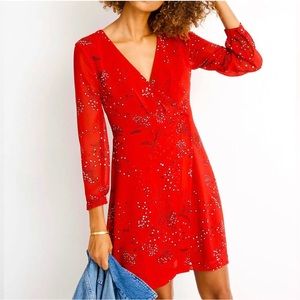 Madewell Long Sleeve Red Floral Faux Wrap Knee Length Dress Size 4